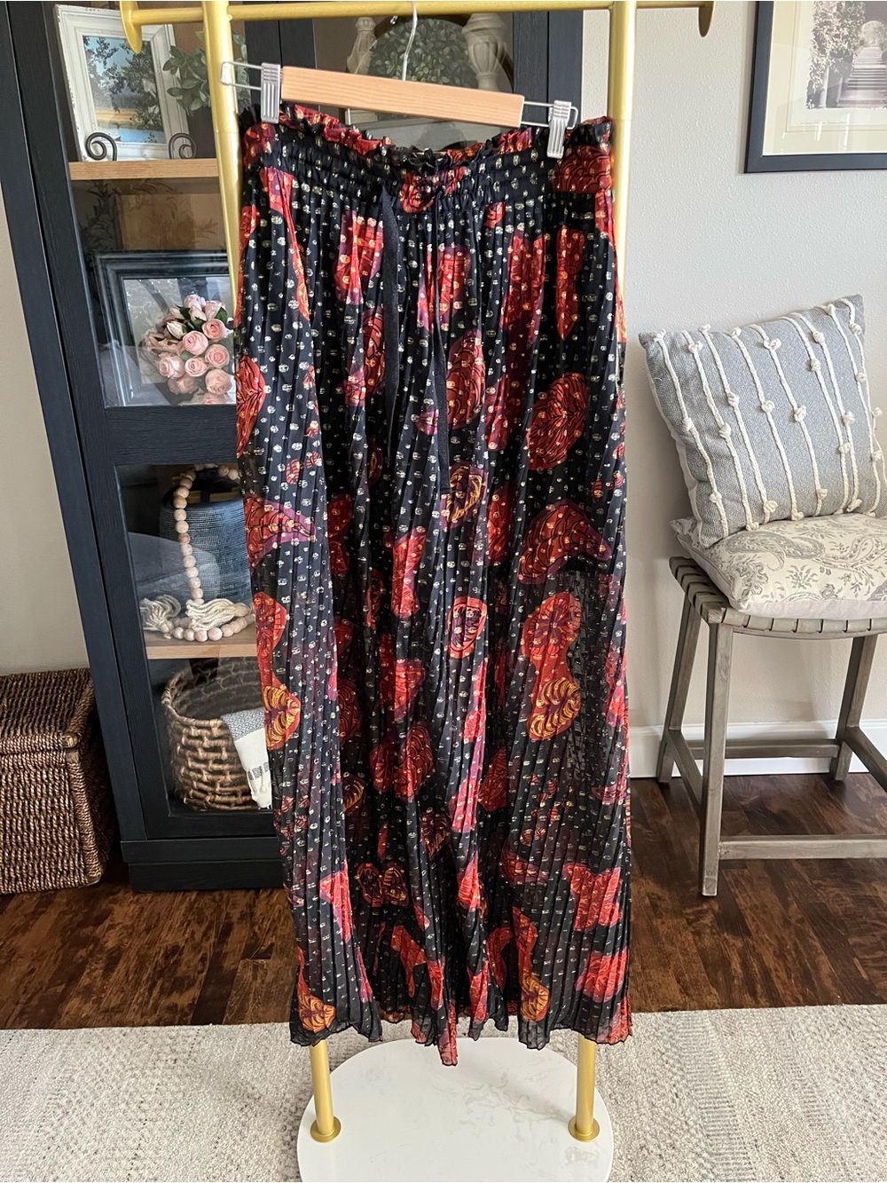 Scotch & Soda Black crinkle pants with Red Floral Print